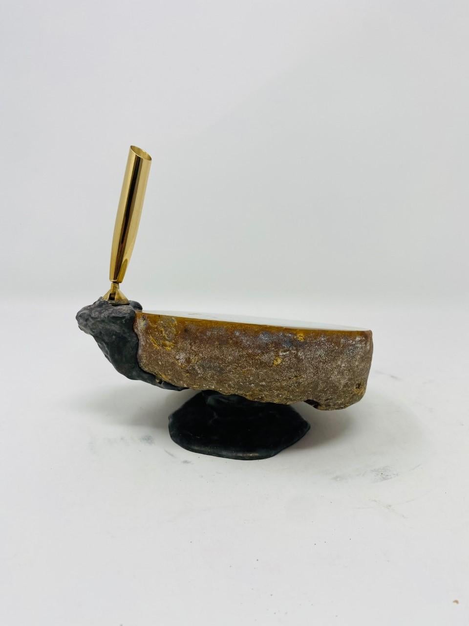 Vintage Mid-Century Geode and Bronze Pen Holder For Sale 6