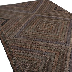 Vintage Mid-Century Geometric Beige Brown and Blue Wool Kilim Rug