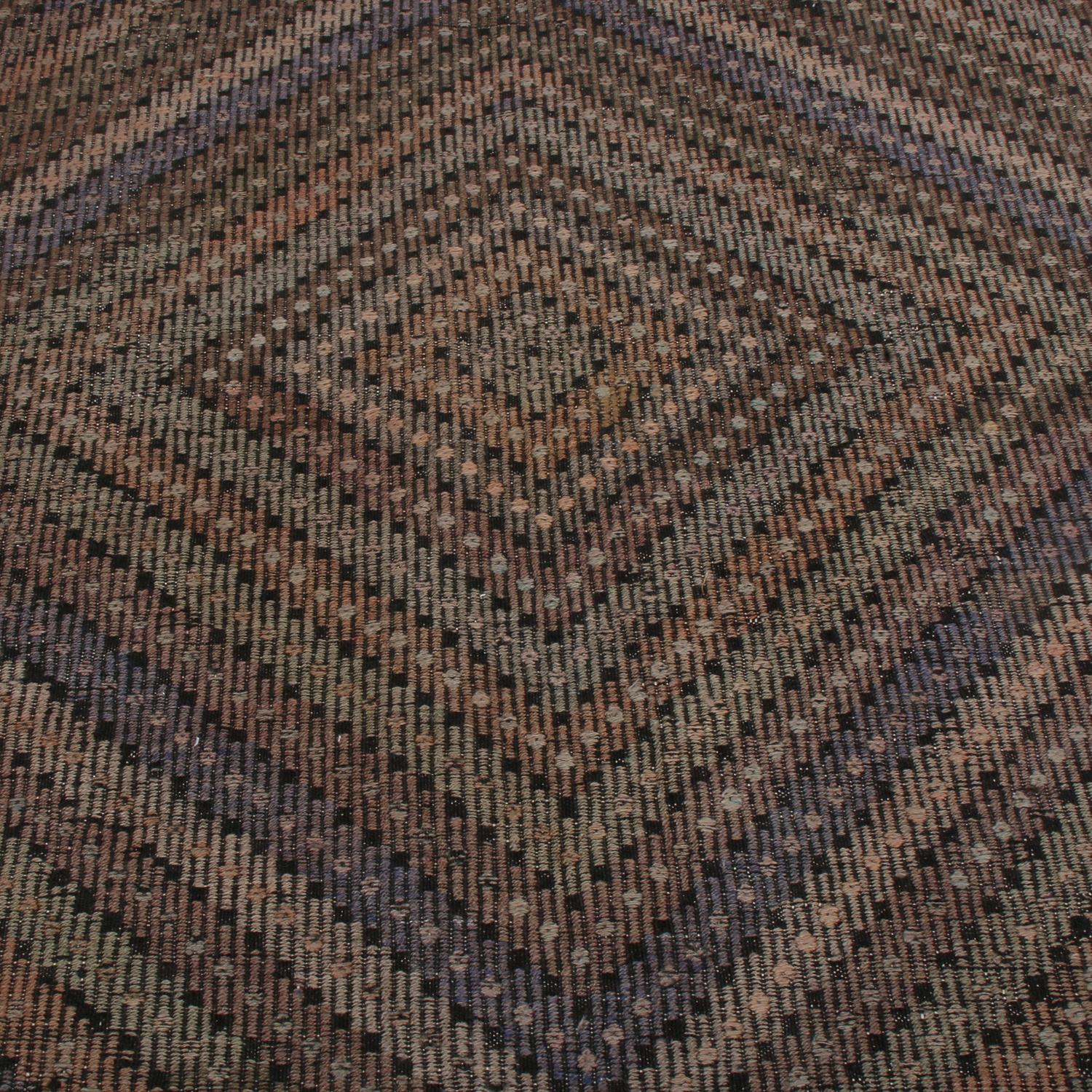 Indien Rug & Kilim vintage du milieu du siècle, géométrique, en laine beige, marron et bleu en vente