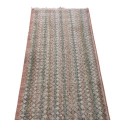 Vintage Midcentury Beige-Brown Pink and Green Wool Runner by Rug & Kilim