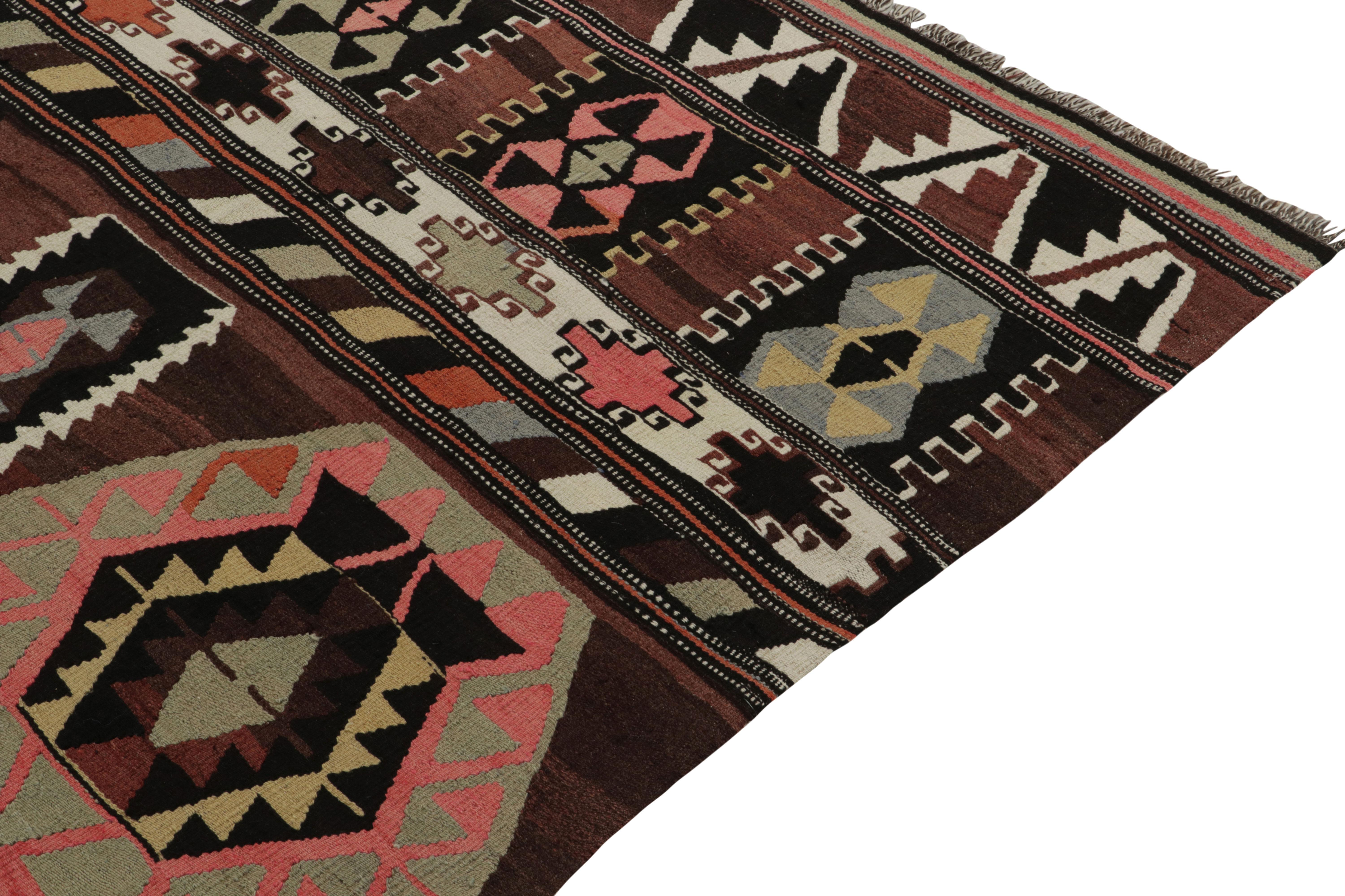 Turkish 1940s Vintage Kilim in Brown with Blue and Red Tribal Patterns by Rug & Kilim For Sale