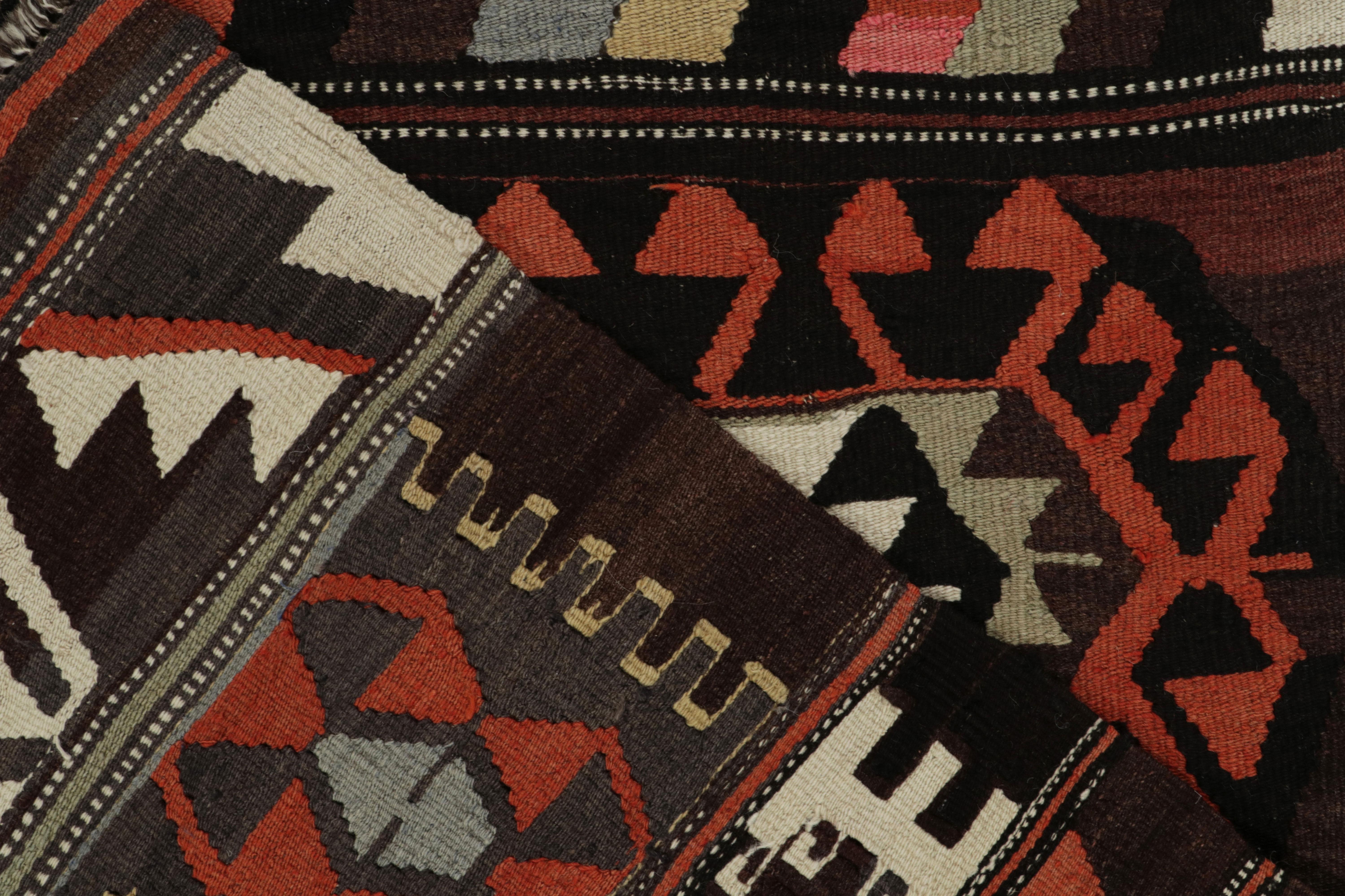 Hand-Woven 1940s Vintage Kilim in Brown with Blue and Red Tribal Patterns by Rug & Kilim For Sale