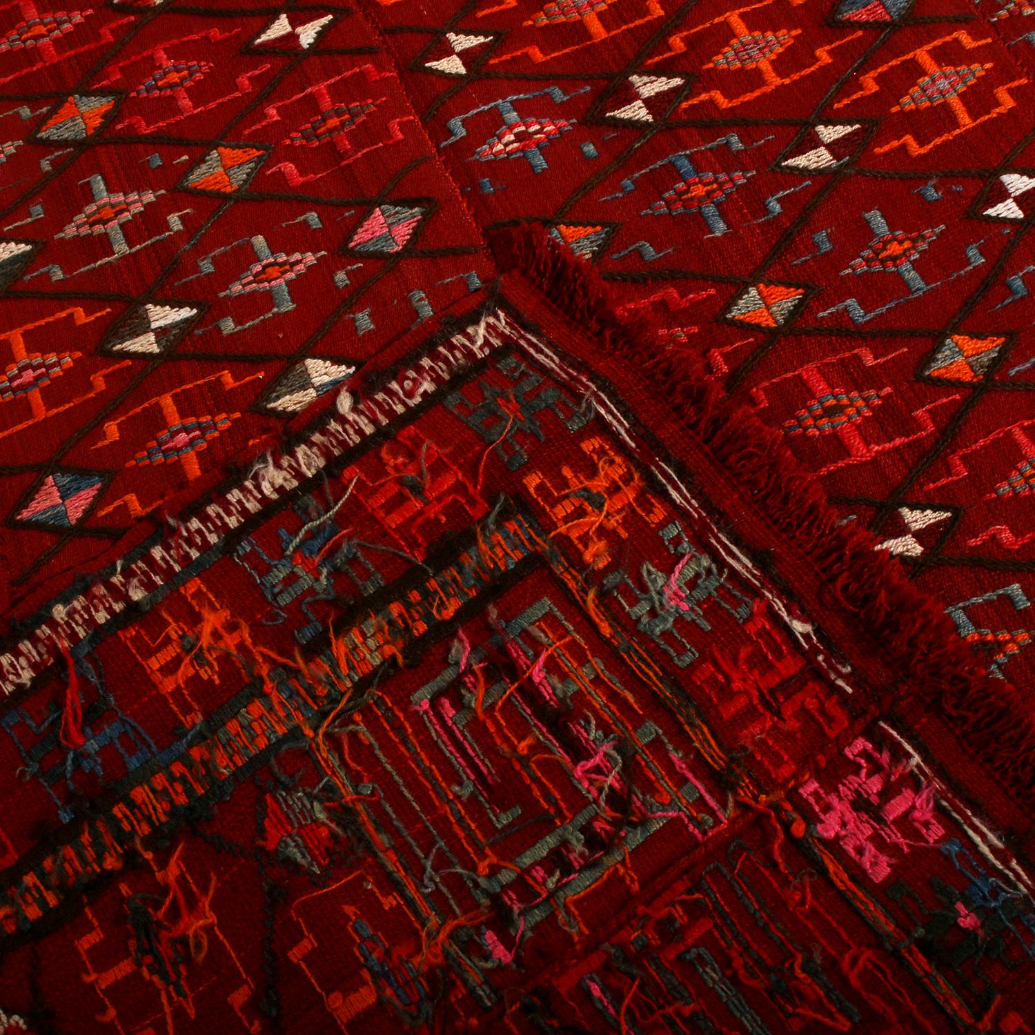 Wool Vintage Verneh Persian Kilim in Red with Beige-Brown Geometric by Rug & Kilim