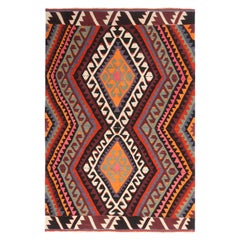 Vintage Midcentury Geometric Multi-Color Wool Kilim Rug