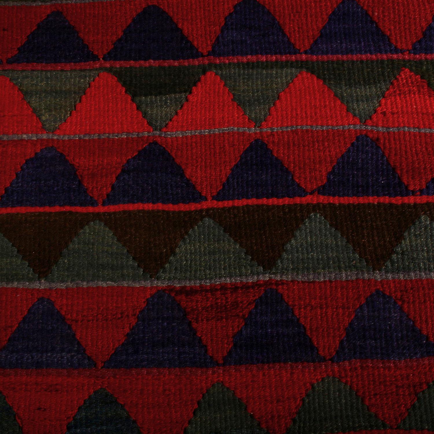 Hand-Woven Vintage Geometric Red and Blue Wool Kurdish Persian Kilim by Rug & Kilim For Sale