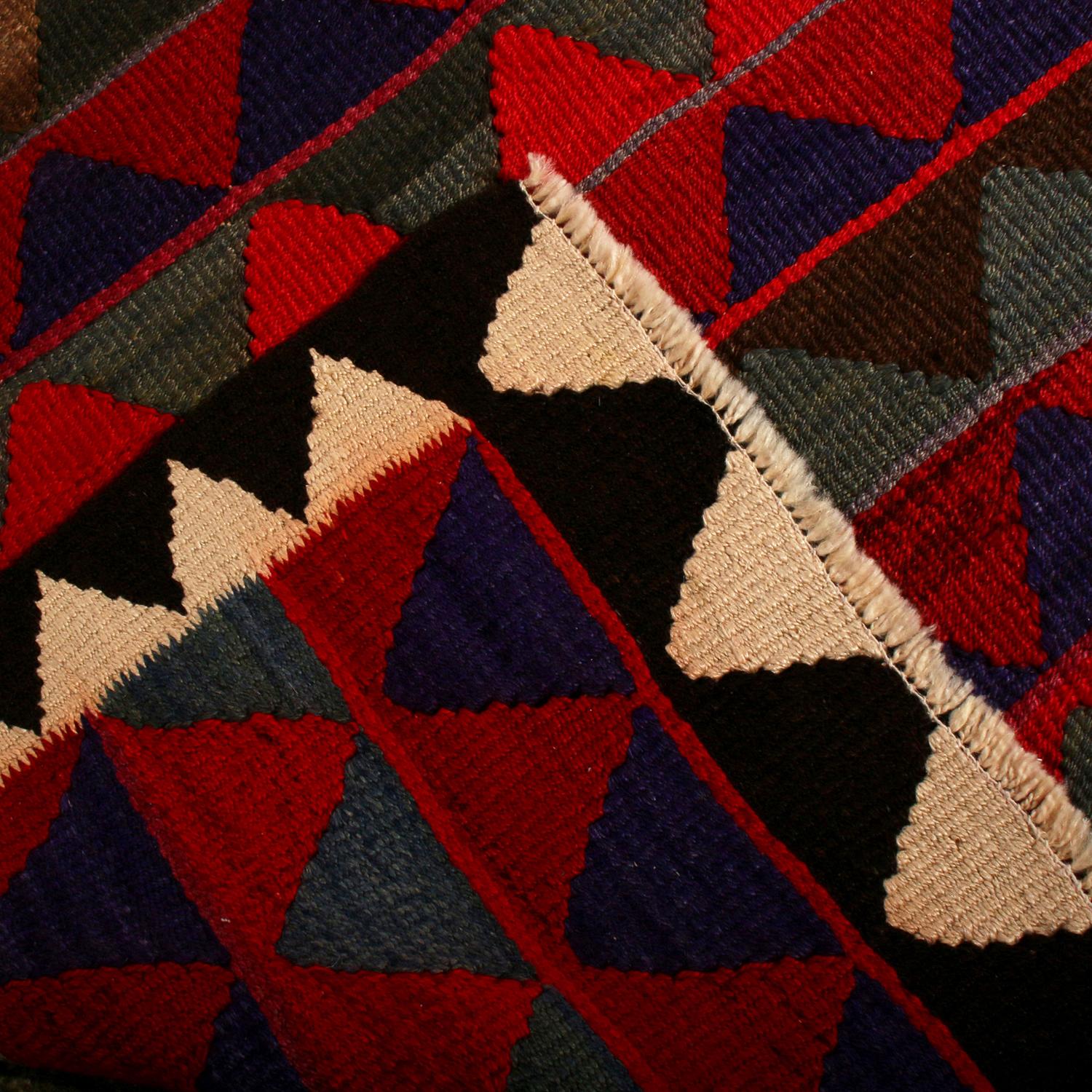 Mid-20th Century Vintage Geometric Red and Blue Wool Kurdish Persian Kilim by Rug & Kilim For Sale
