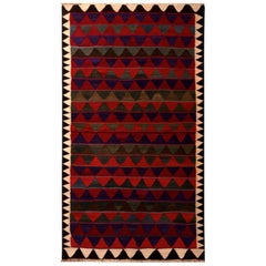 Retro Geometric Red and Blue Wool Kurdish Persian Kilim by Rug & Kilim