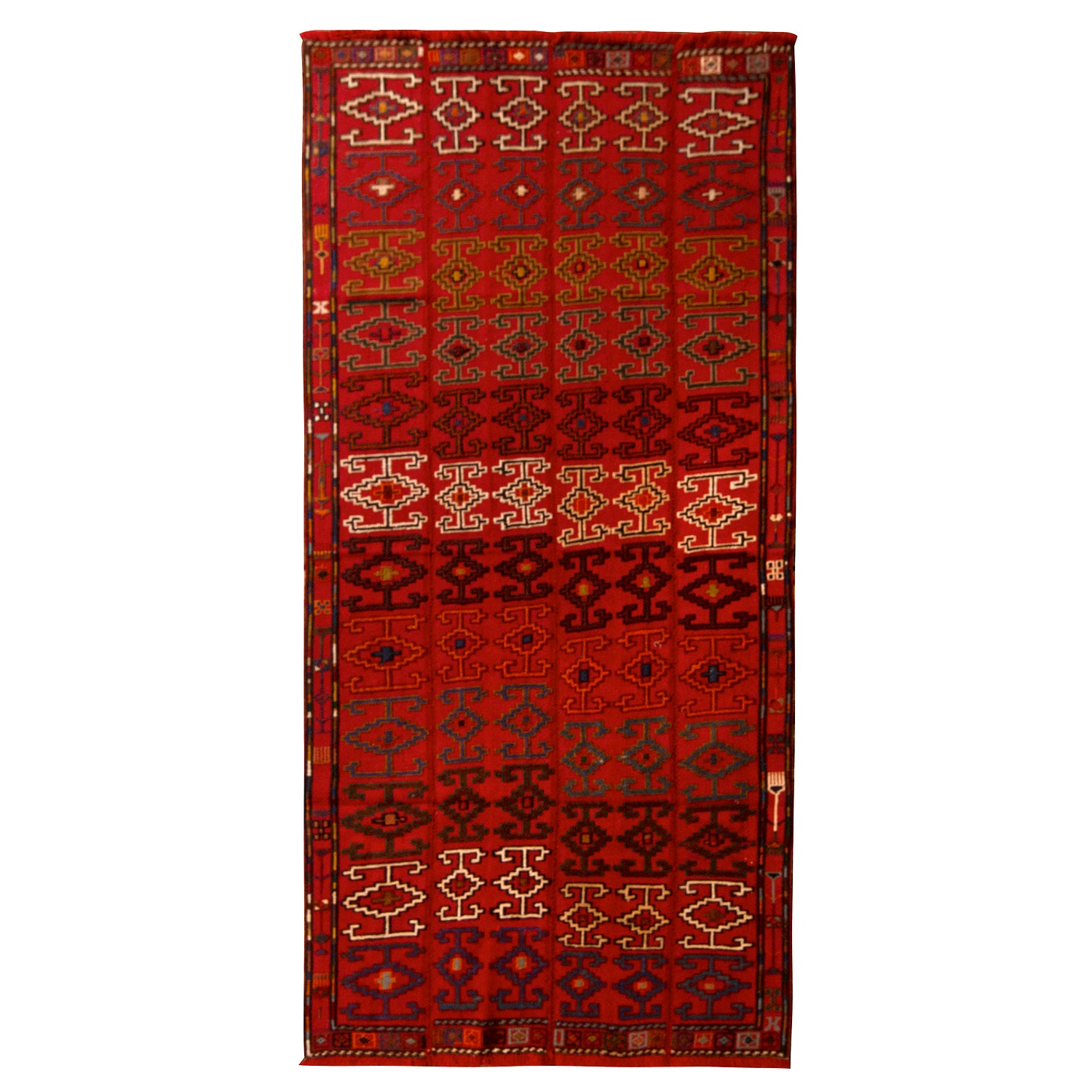 Vintage Midcentury Geometric Red Wool Verneh Persian Kilim Runner For Sale