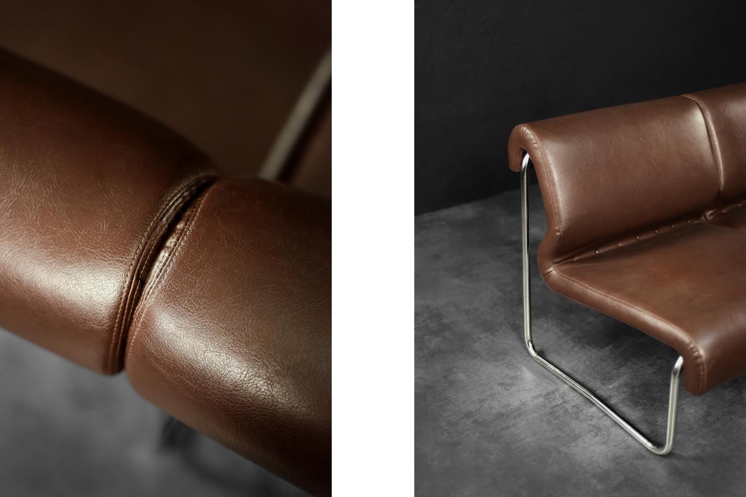 Divano da salotto a 2 posti con struttura in acciaio marrone, Vintage Mid-Century German Modern, anni '70 in vendita 3
