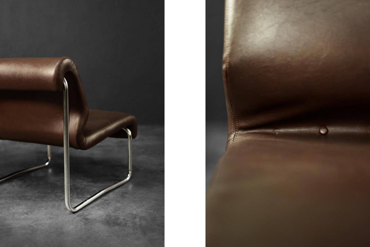 Divano da salotto a 2 posti con struttura in acciaio marrone, Vintage Mid-Century German Modern, anni '70 in vendita 4