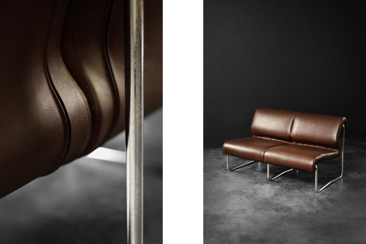 Divano da salotto a 2 posti con struttura in acciaio marrone, Vintage Mid-Century German Modern, anni '70 in vendita 6