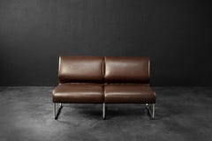 Vintage Mid-Century German Modern 2-Seater Brown Steel Frame Lounge Sofa, 1970s