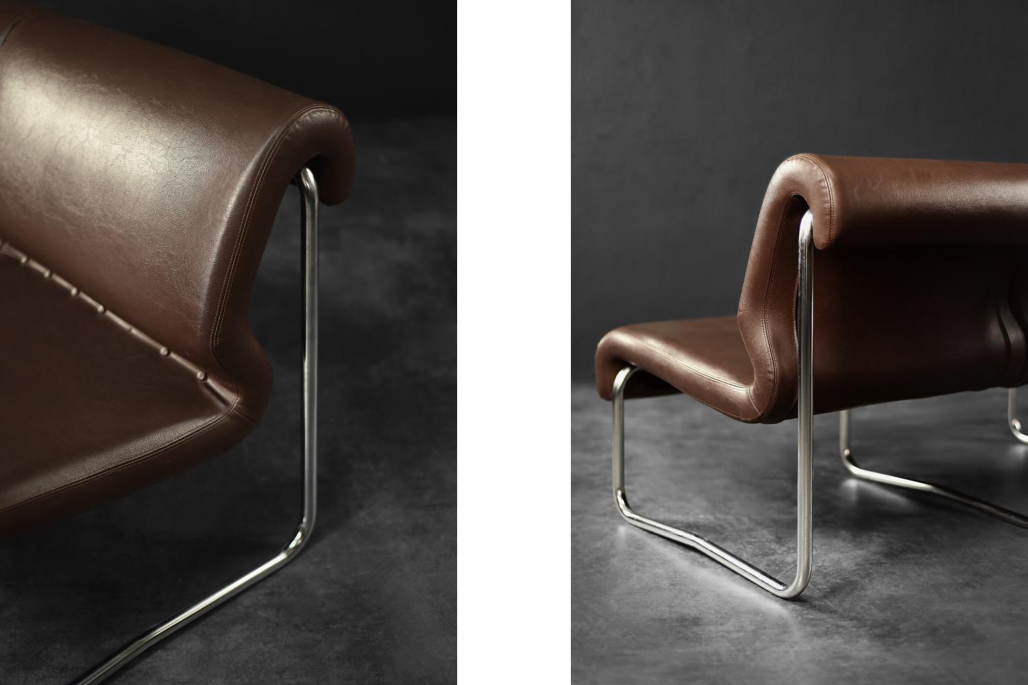 Divano da salotto a 2 posti con struttura in acciaio marrone, Vintage Mid-Century German Modern, anni '70 In condizioni buone in vendita a Warszawa, Mazowieckie