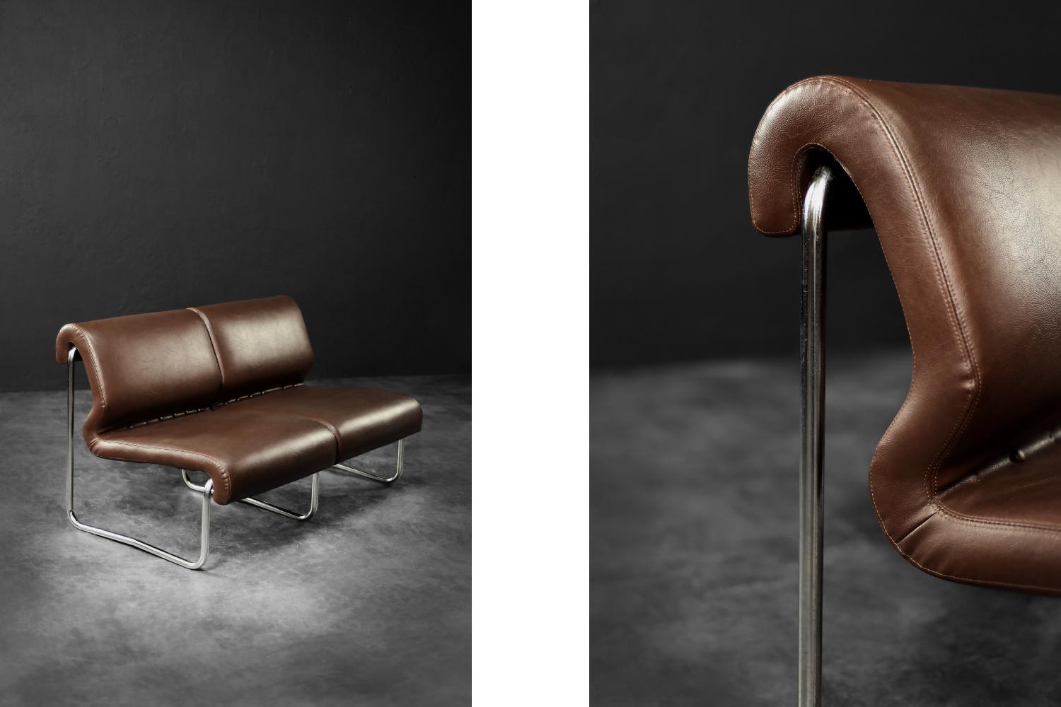 Divano da salotto a 2 posti con struttura in acciaio marrone, Vintage Mid-Century German Modern, anni '70 in vendita 1