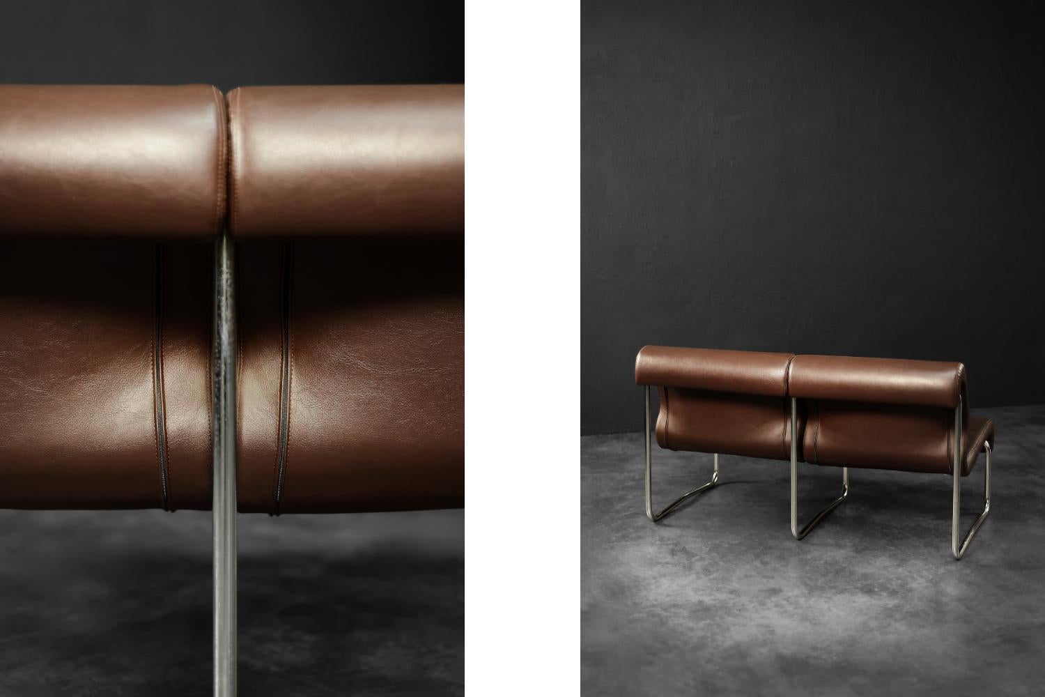 Divano da salotto a 2 posti con struttura in acciaio marrone, Vintage Mid-Century German Modern, anni '70 in vendita 2