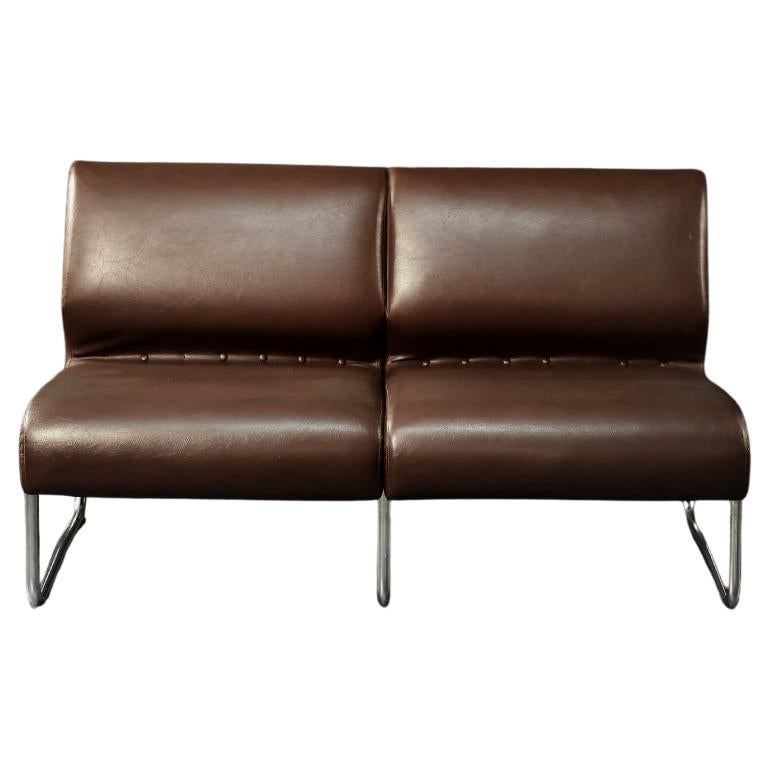 Divano da salotto a 2 posti con struttura in acciaio marrone, Vintage Mid-Century German Modern, anni '70 in vendita