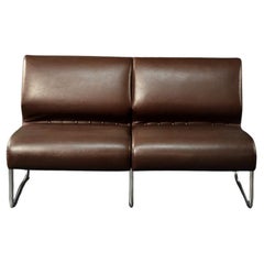 Vintage Mid-Century German Modern 2-Seater Brown Steel Frame Lounge Sofa, 1970s