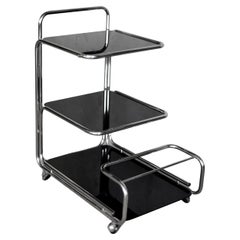 Vintage Mid-Century German Modern Bauhaus Chrome 
Glass Serving Trolley