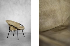 Sedia Vintage Mid-Century German Modern Earthy Green Suede Circle Balloon