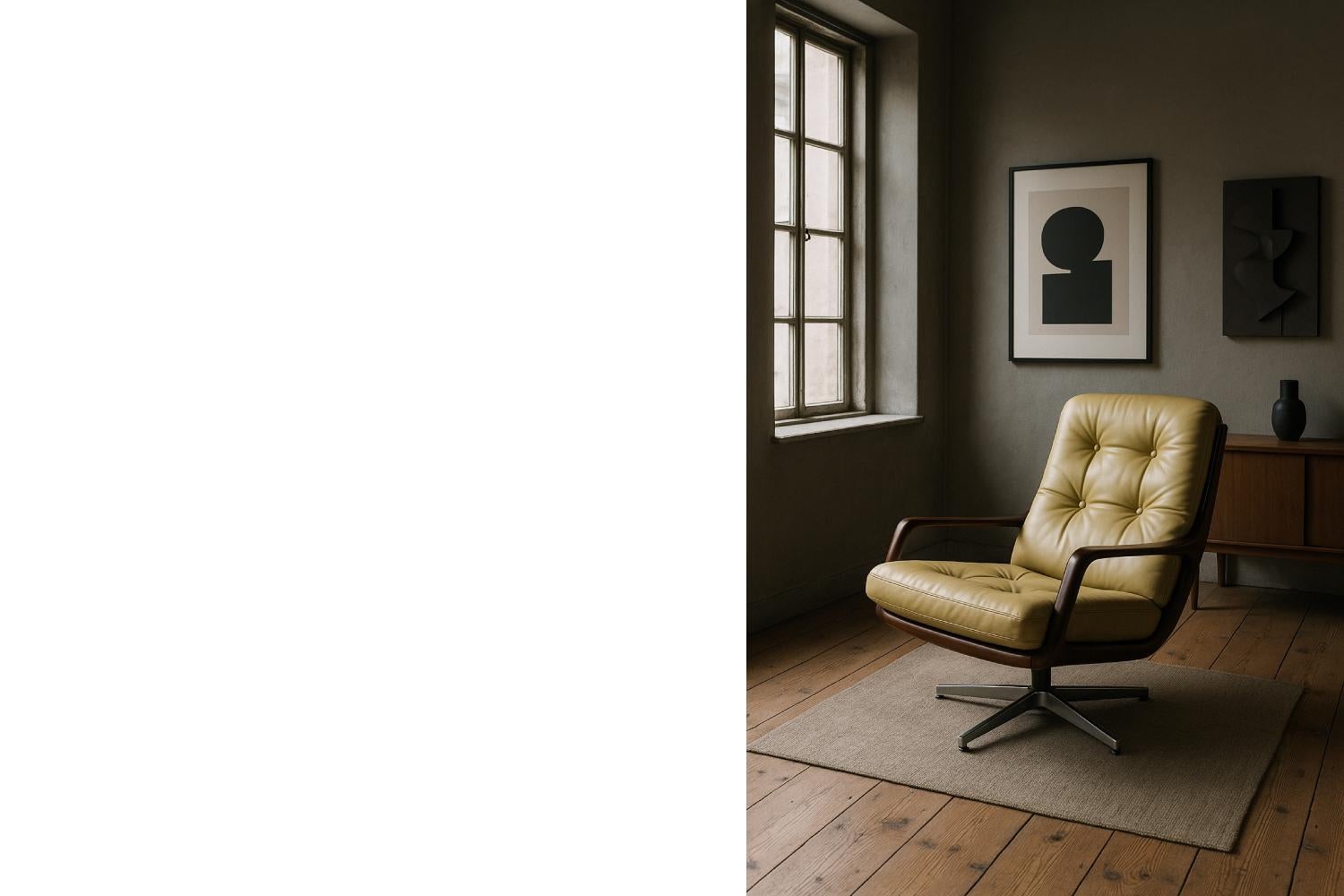 Sillón giratorio de cuero moderno alemán de mediados de siglo de Eugen Schmidt en venta 3