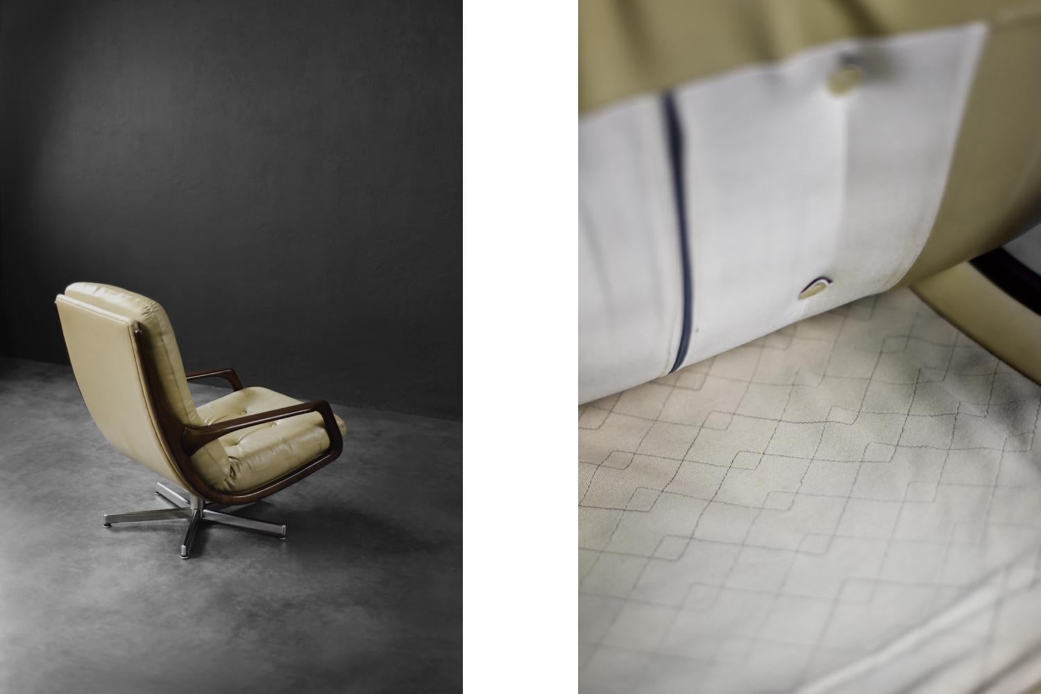 Sillón giratorio de cuero moderno alemán de mediados de siglo de Eugen Schmidt en venta 4