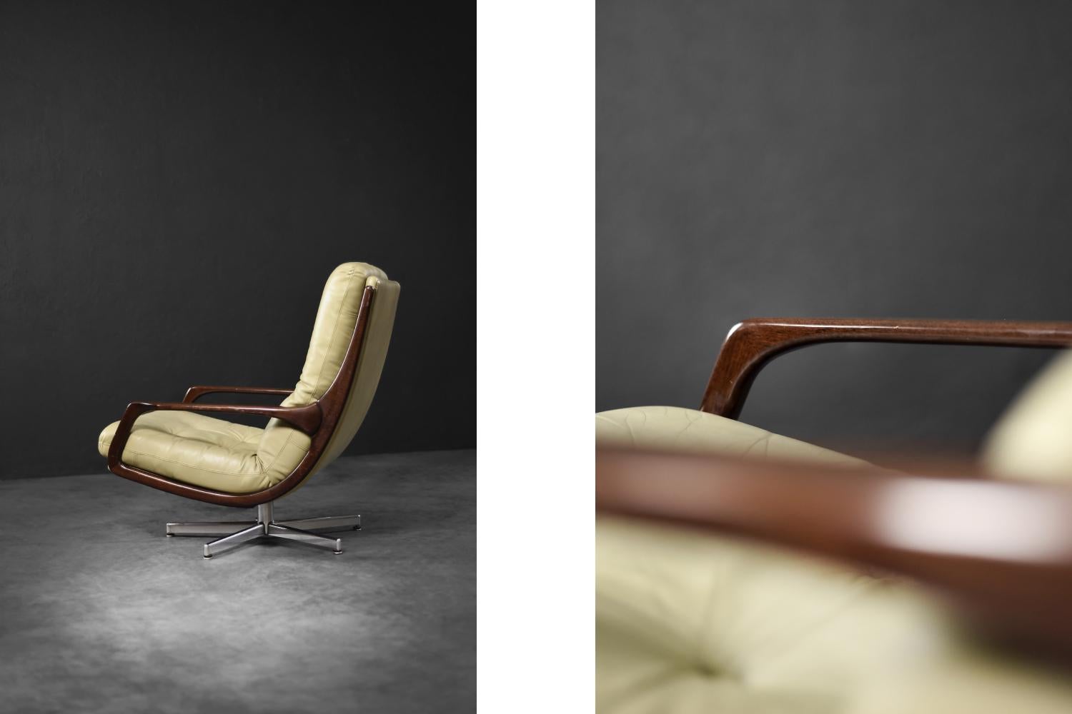 Sillón giratorio de cuero moderno alemán de mediados de siglo de Eugen Schmidt Alemán en venta