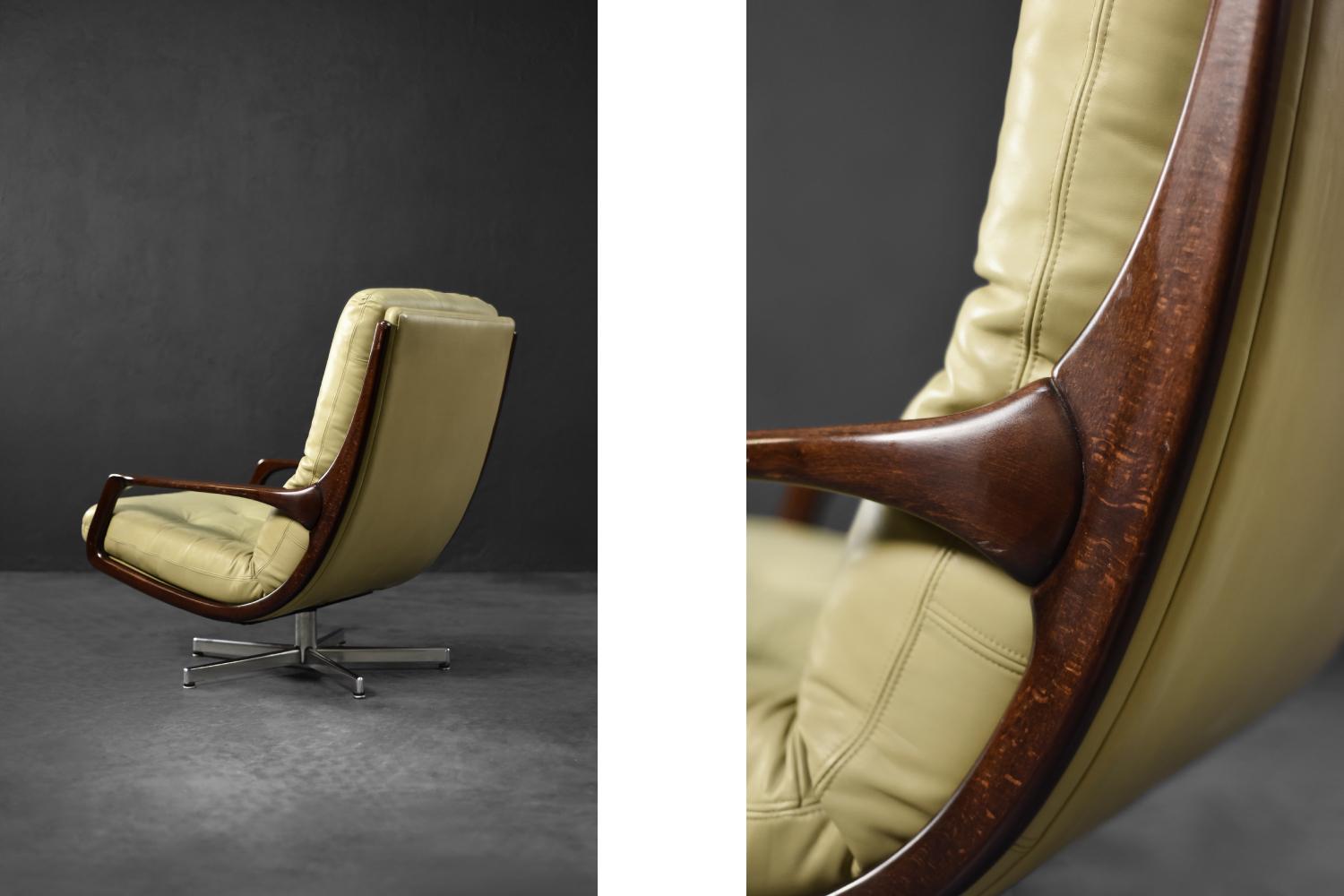 Sillón giratorio de cuero moderno alemán de mediados de siglo de Eugen Schmidt mediados del siglo XX en venta