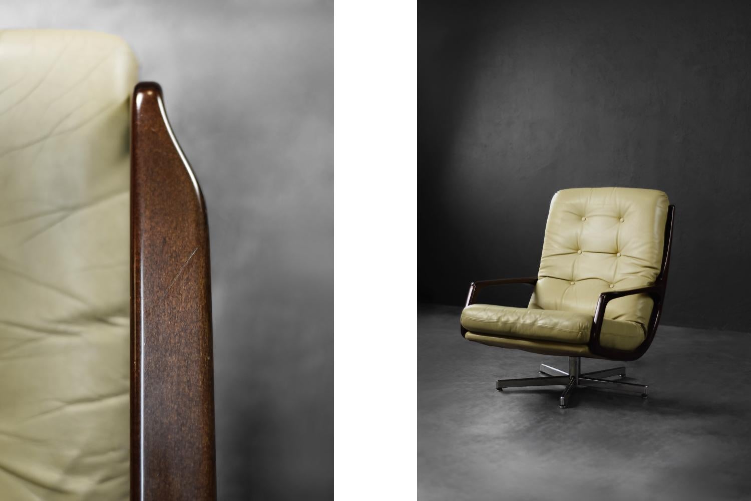 Sillón giratorio de cuero moderno alemán de mediados de siglo de Eugen Schmidt Cuero en venta