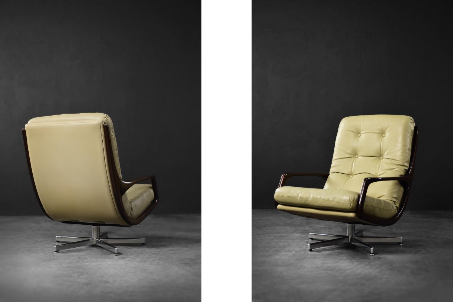 Sillón giratorio de cuero moderno alemán de mediados de siglo de Eugen Schmidt en venta 1
