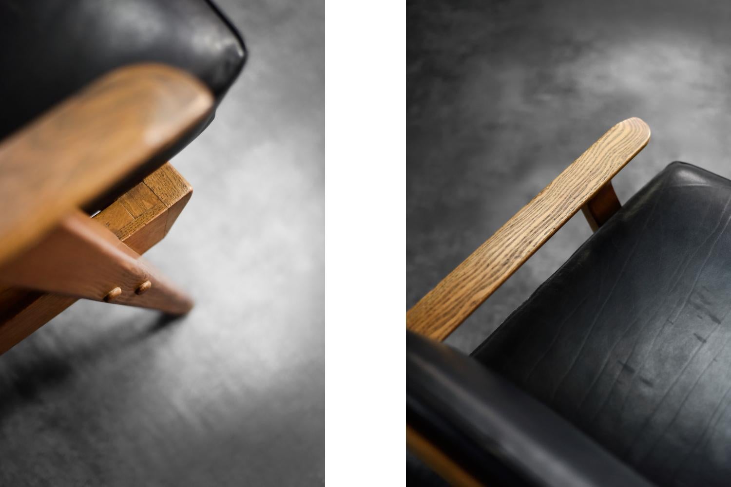 Vintage Mid-Century German Modern Oak & Black Leather Sofa, 1960er Jahre im Angebot 5