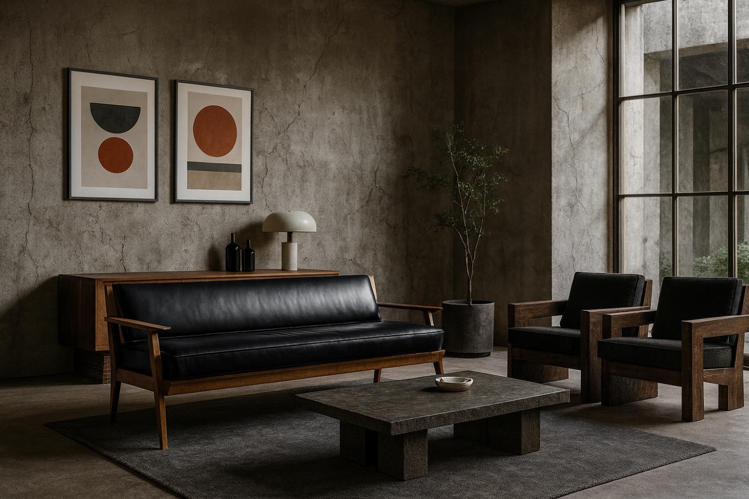 Dieses modernistische Sofa wurde in den 1960er Jahren in Deutschland hergestellt. Dieses Sofa besticht durch seine geometrischen, entschiedenen Linien. Das Gestell des Sofas ist aus massiver Eiche gefertigt, die sich durch außergewöhnliche