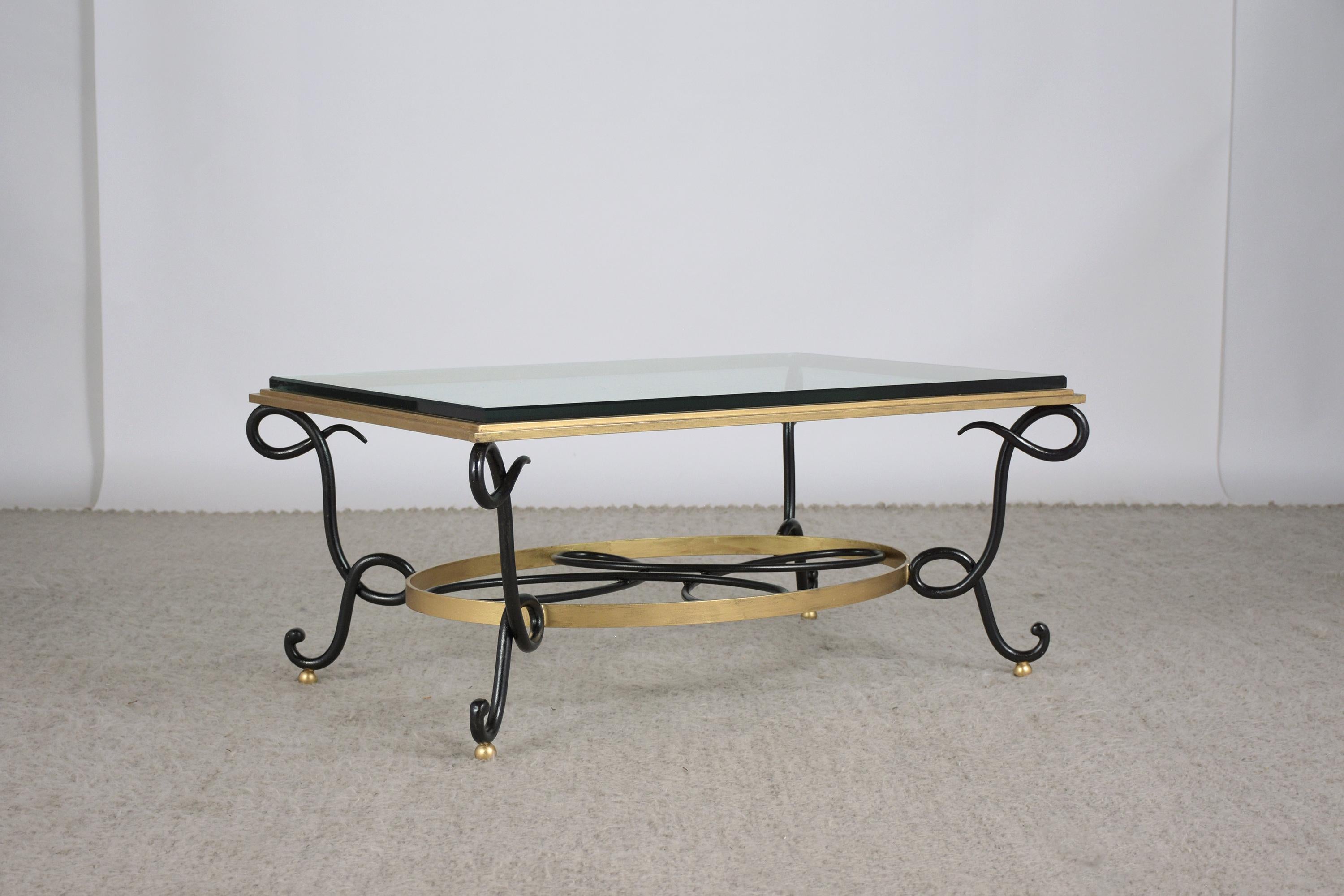 Lacquer Mid-Century Modern Iron Glass Top Coffee Table