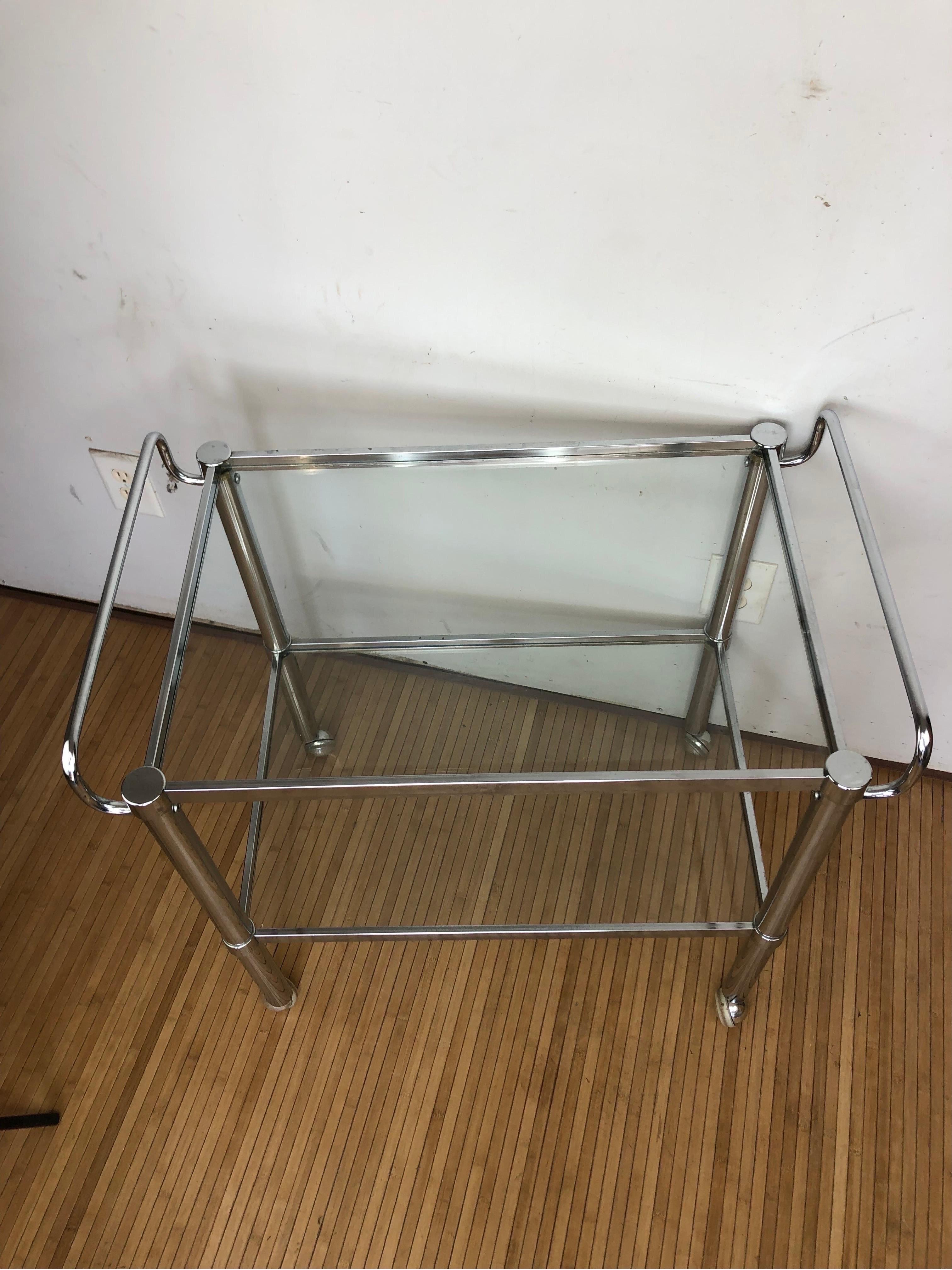 Mid-Century Modern Vintage Mid-Century Glass and Chrome Bar Cart For Sale