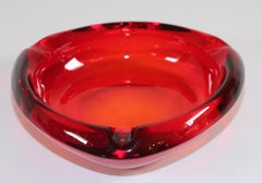Vintage Mid-Century Glass Ashtray Ruby Red Triangular