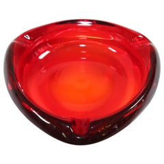 Vintage Mid-Century Glass Ashtray Ruby Red Triangular