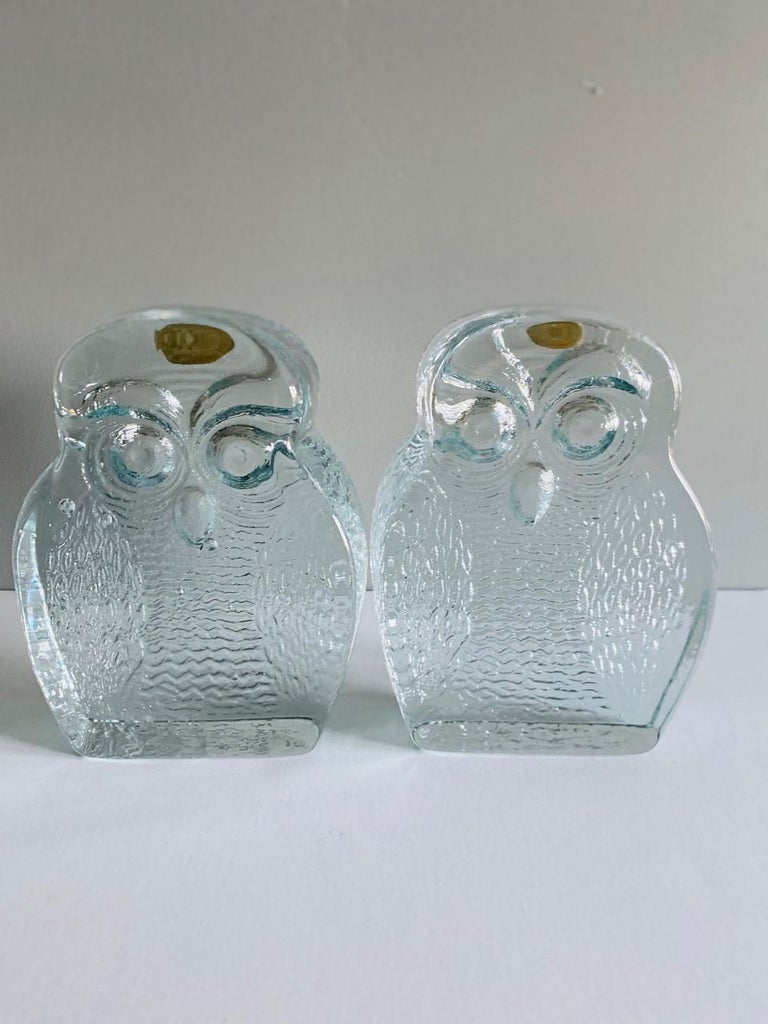 Vintage Midcentury Glass Owl Bookends by Blenko For Sale 4