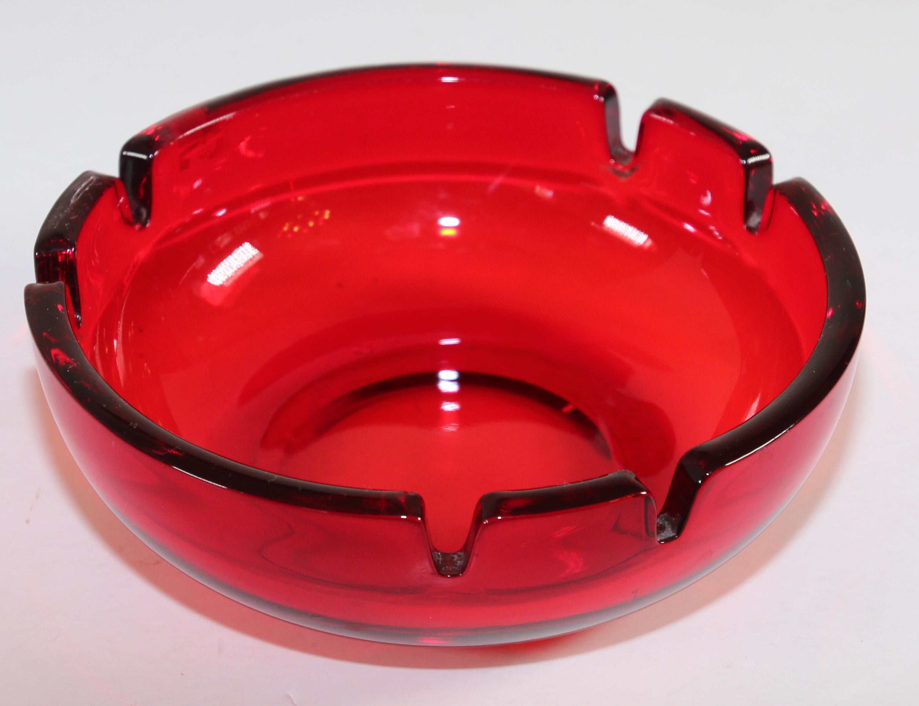 vintage red glass ashtray