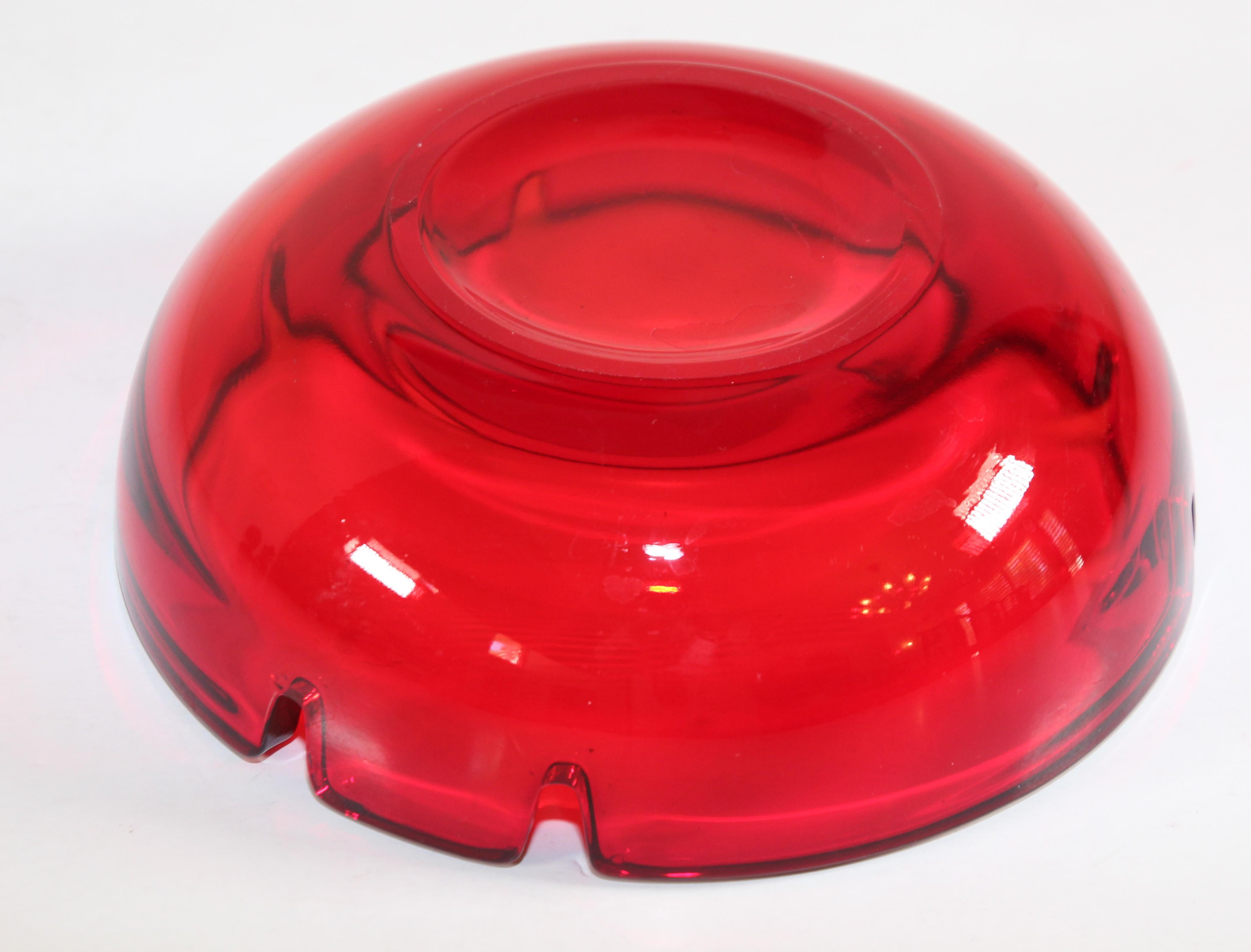 Post-Modern Vintage Mid-Century Glass Ruby Red Cigar Ashtray For Sale