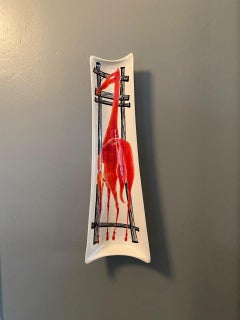 Vintage Midcentury Glazed Ceramic Canoe Bowl or Vide-Poche with Horse Design