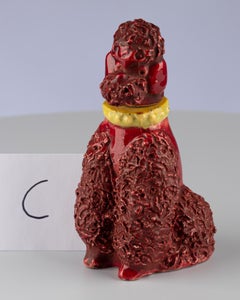 Vintage Mid-Century Glazed Ceramic Maroon Spaghetti Poodle Lighter Sculpture