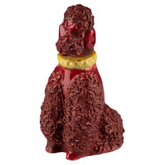 Vintage Mid-Century Glazed Ceramic Maroon Spaghetti Poodle Lighter Sculpture