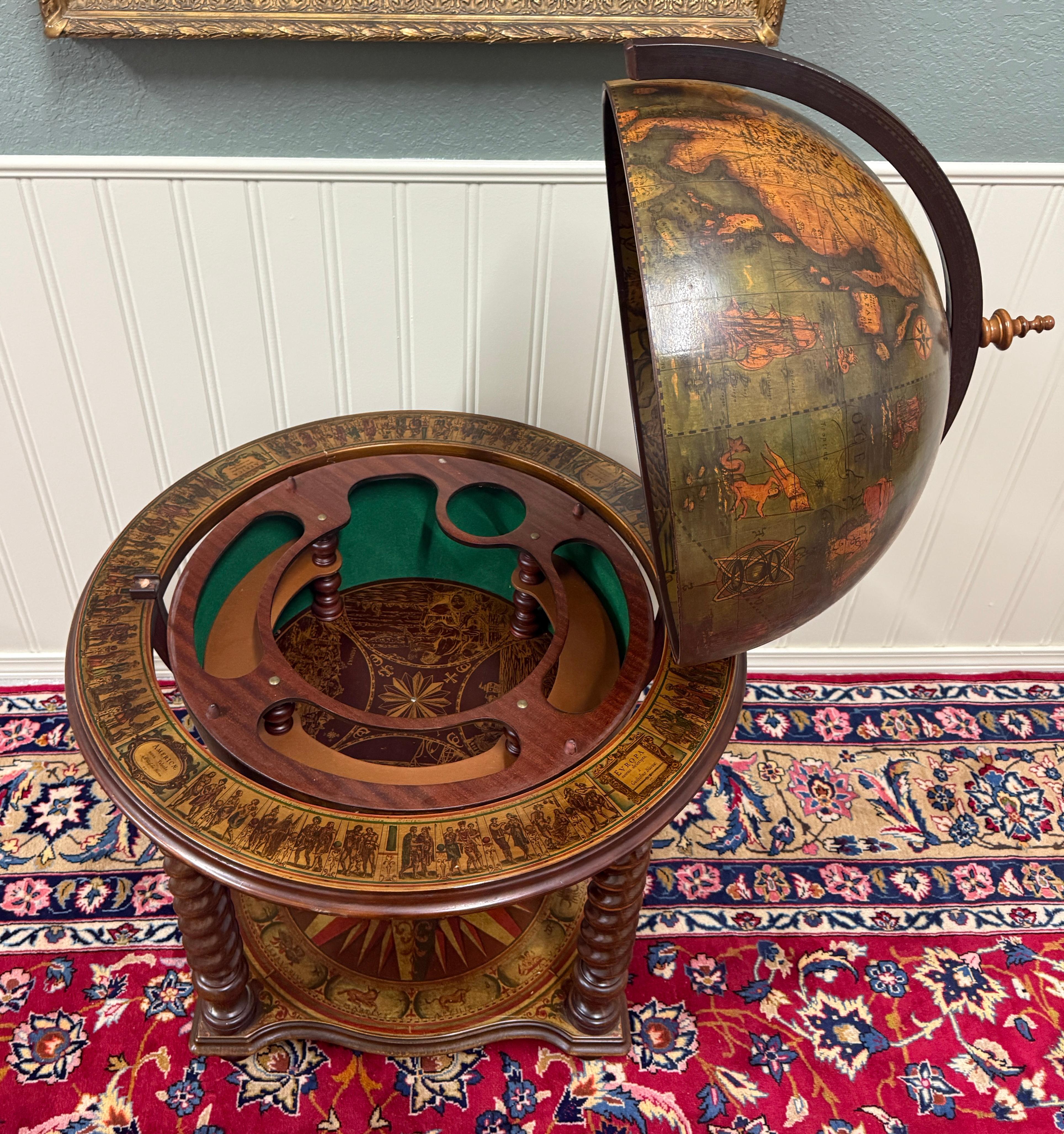 Vintage MID-CENTURY Globe Cocktail Bar Cart Trolley Barley Twist Cigar Lounge 2