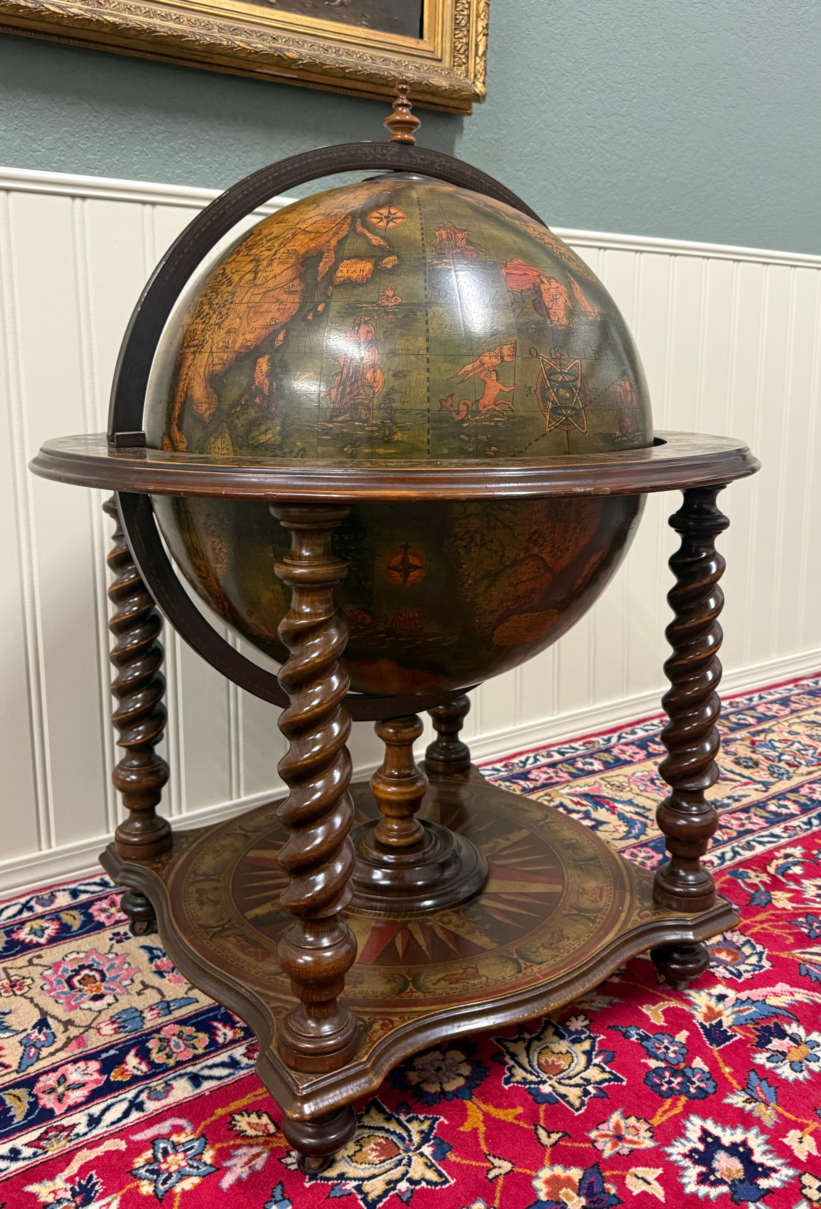 Vintage MID-CENTURY Globe Cocktail Bar Cart Trolley Barley Twist Cigar Lounge 10