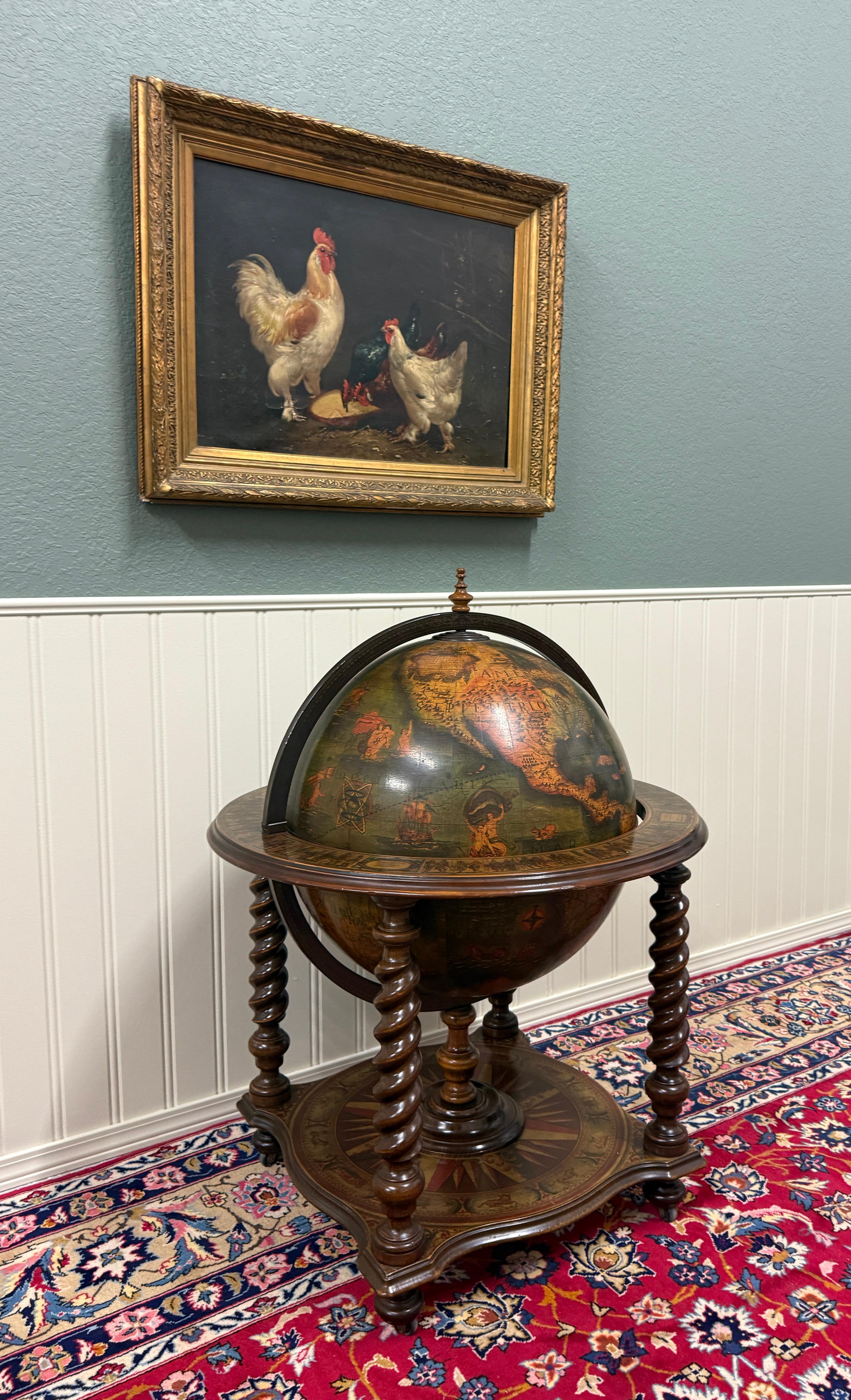 Vintage MID-CENTURY Globe Cocktail Bar Cart Trolley Barley Twist Cigar Lounge 11