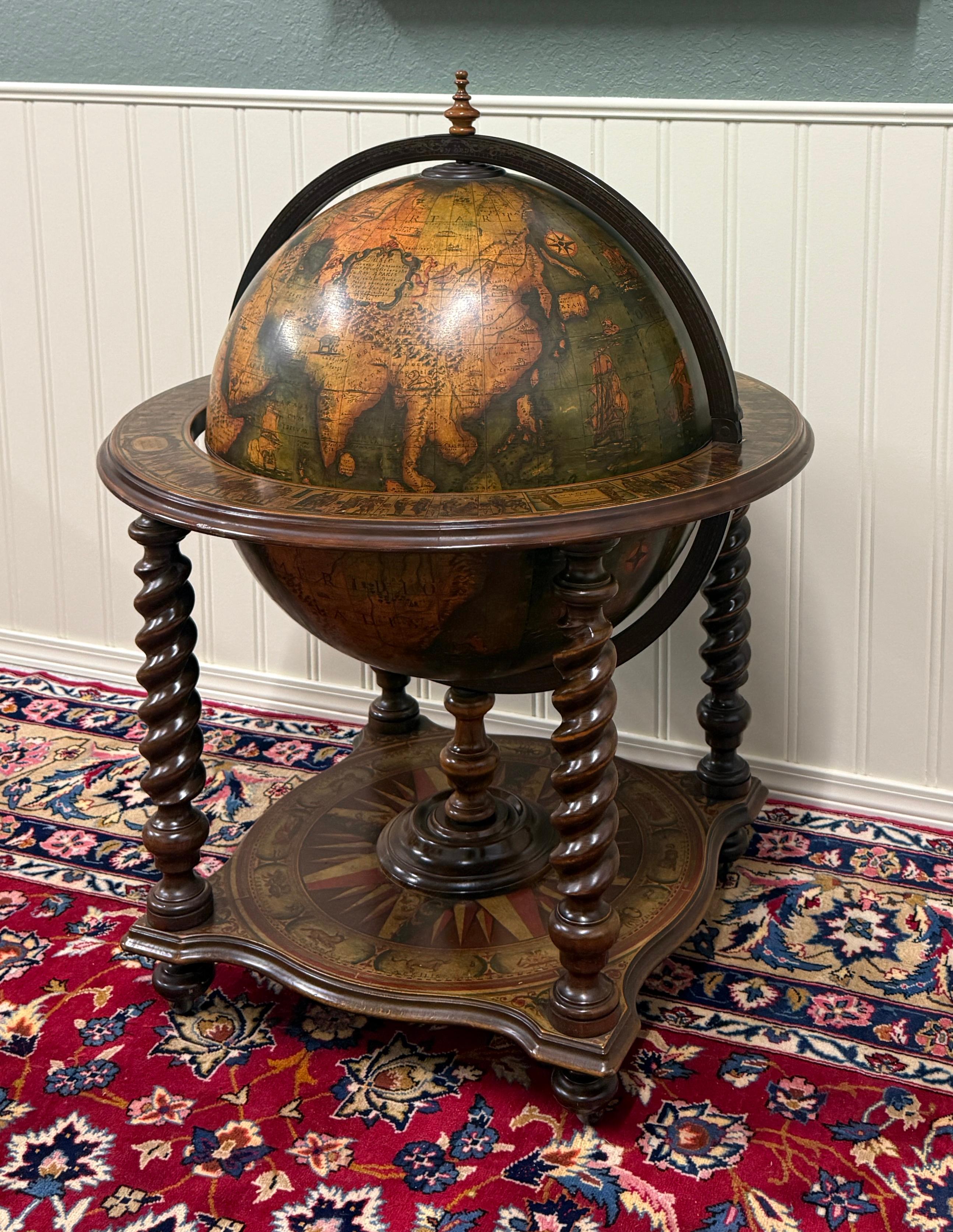 French Vintage MID-CENTURY Globe Cocktail Bar Cart Trolley Barley Twist Cigar Lounge