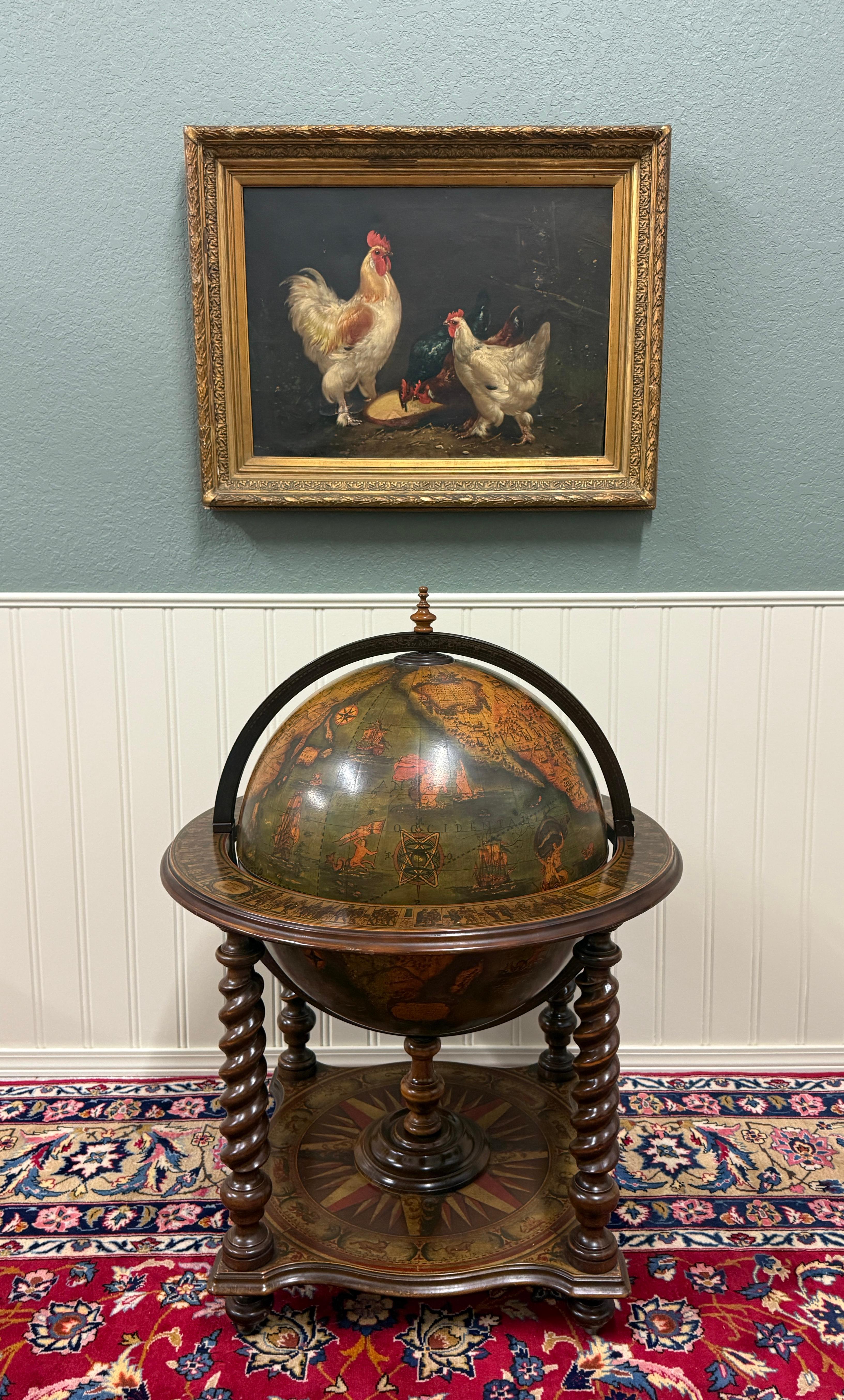 Vintage MID-CENTURY Globe Cocktail Bar Cart Trolley Barley Twist Cigar Lounge In Good Condition In Tyler, TX