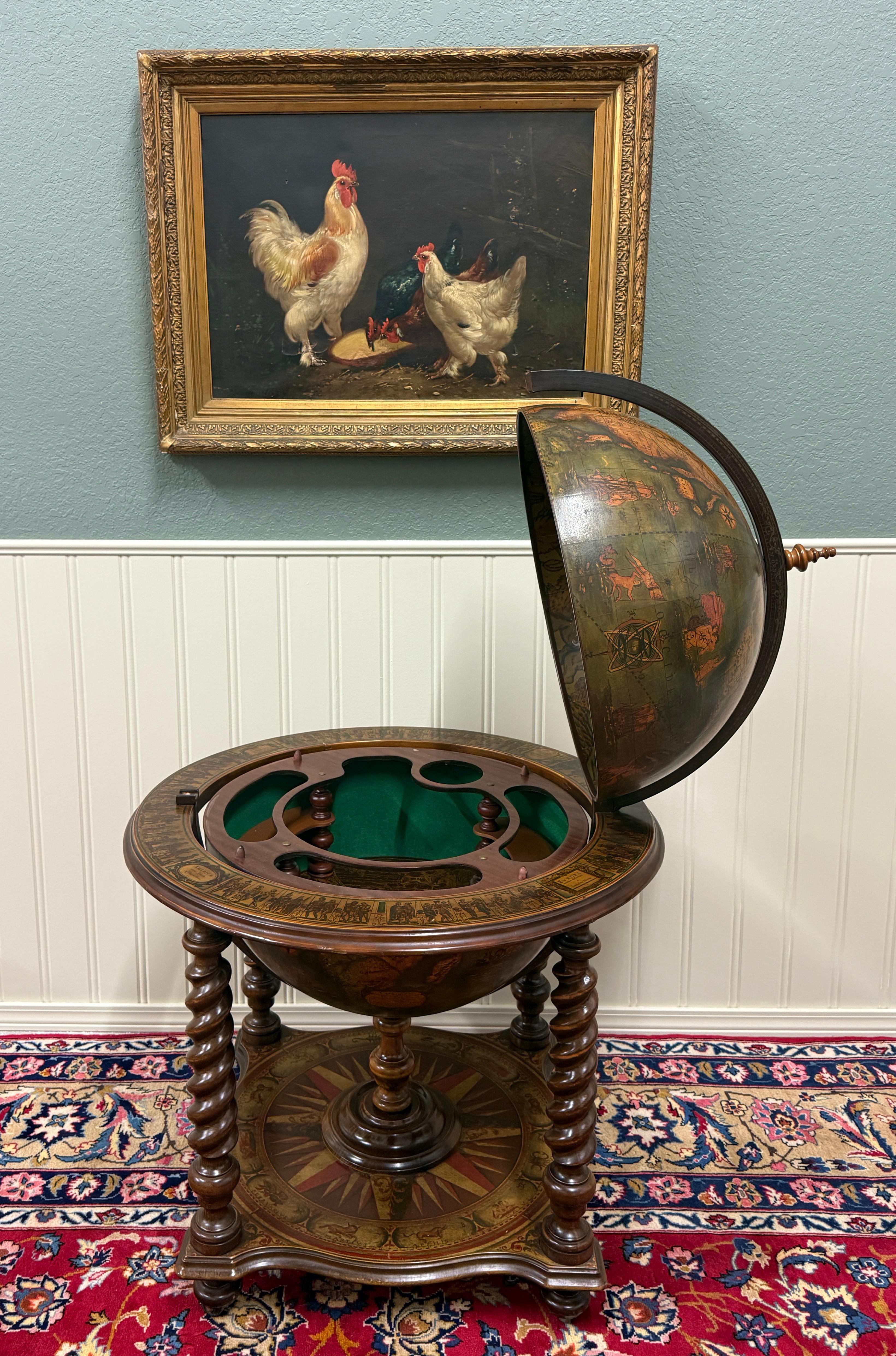 Vintage MID-CENTURY Globe Cocktail Bar Cart Trolley Barley Twist Cigar Lounge 1