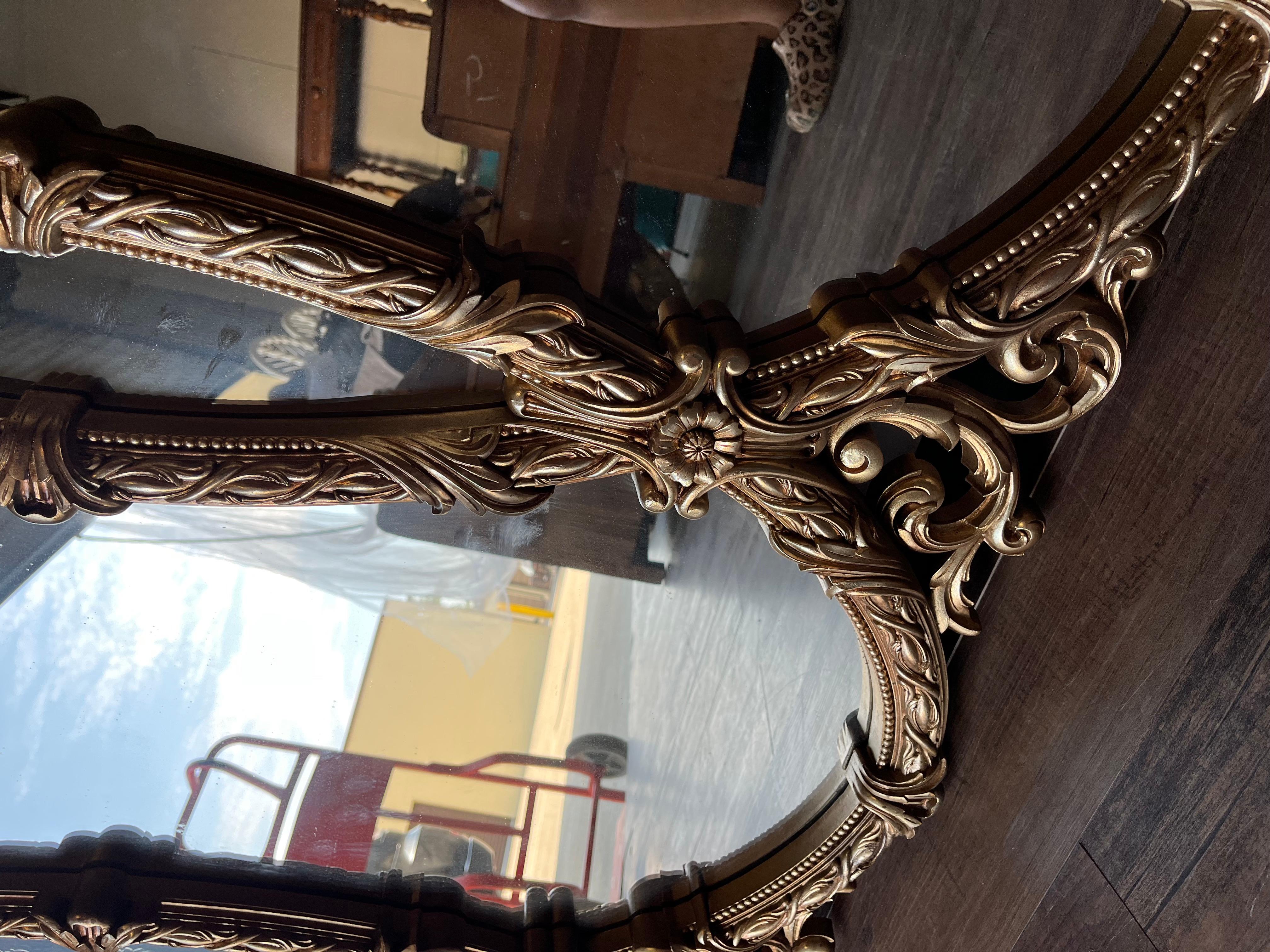Vintage Mid Century Gold Bassett Triptych Hollywood Regency Oval Wall Mirror 7