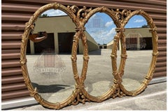 Vintage Triple Oval Ornate Gold Wall Mirror  Hollywood Regency