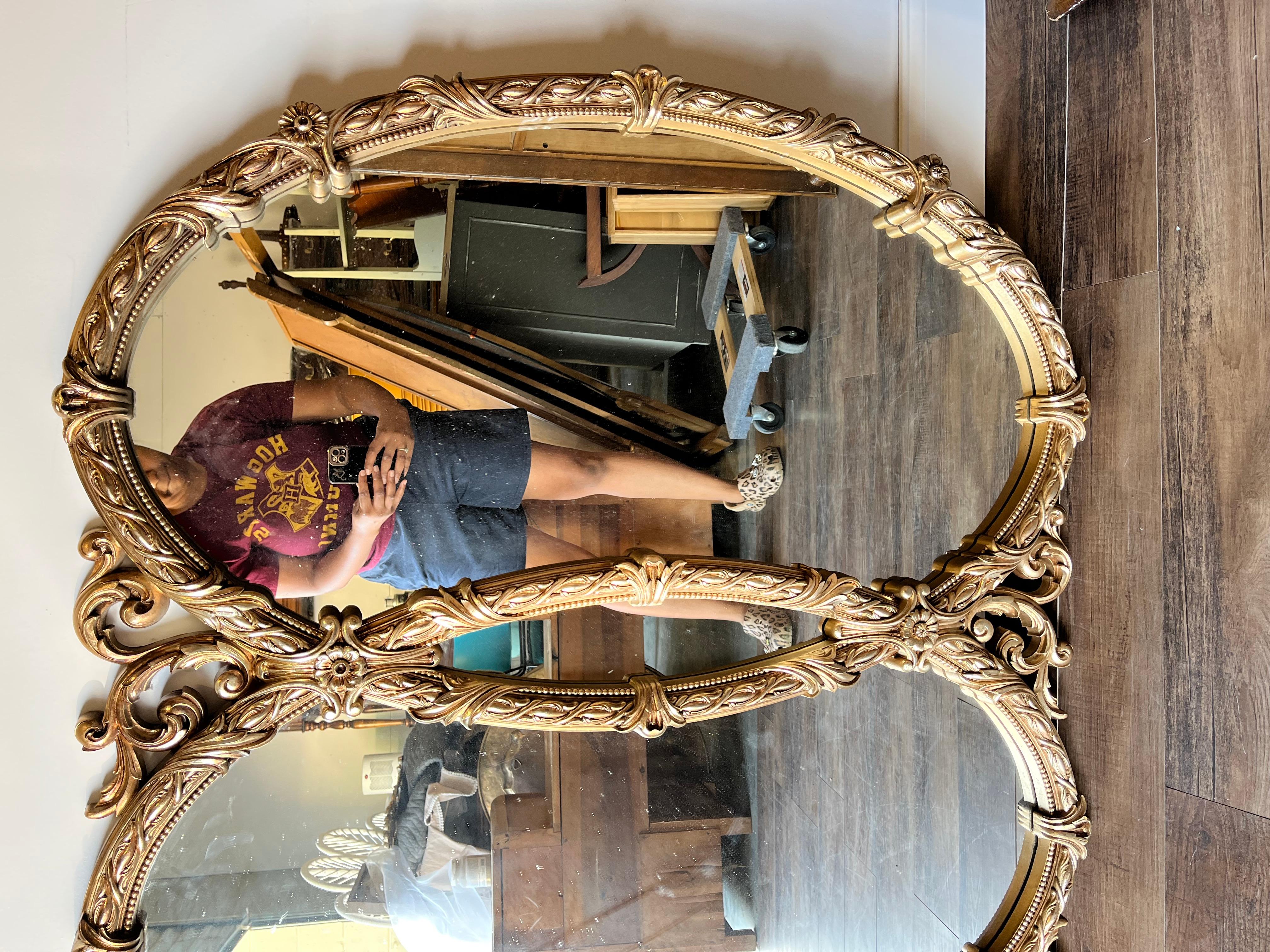 Vintage Mid Century Gold Bassett Triptych Hollywood Regency Oval Wall Mirror 4